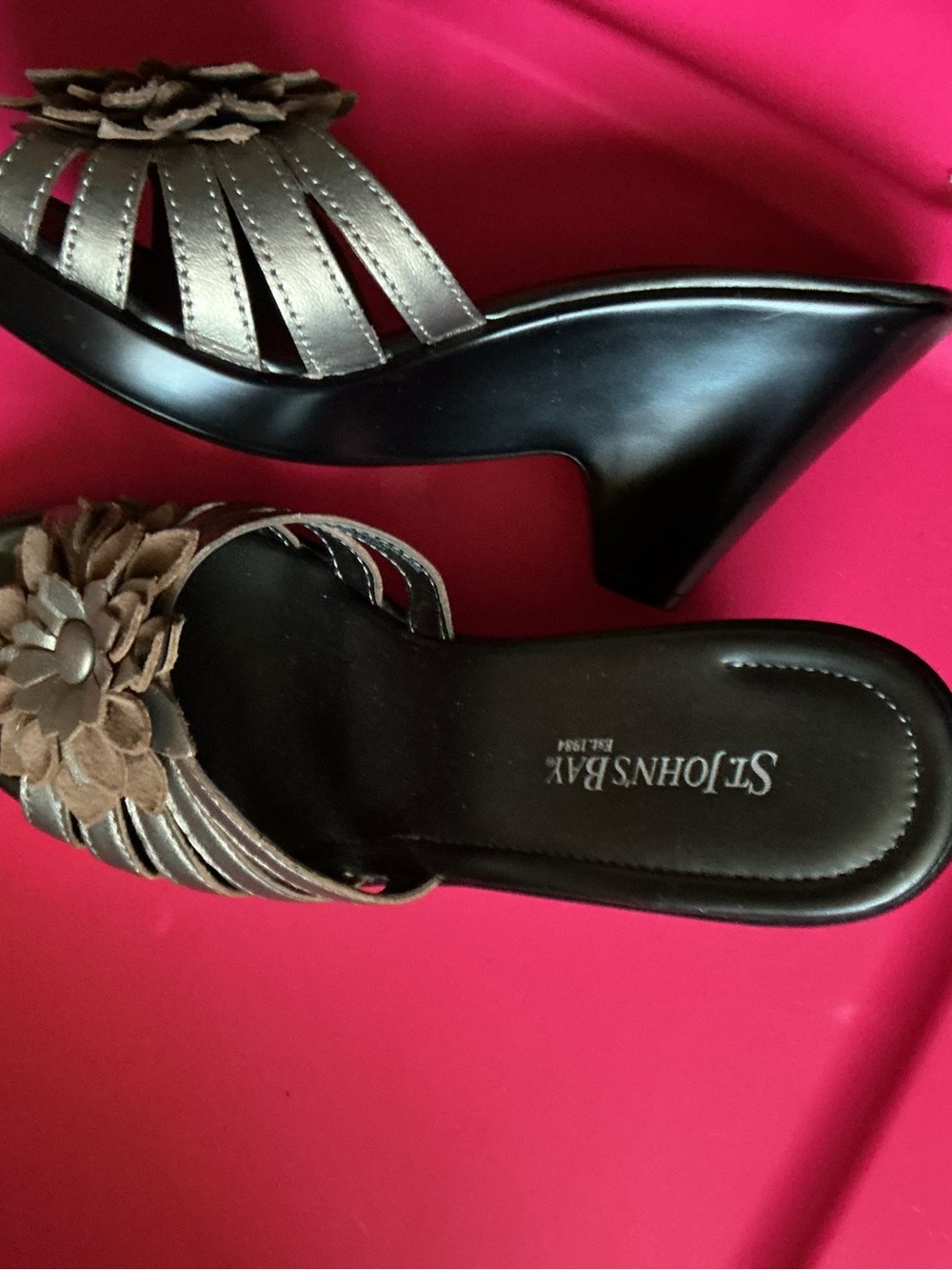 St. John's Bay Brown Floral Wedge Mules